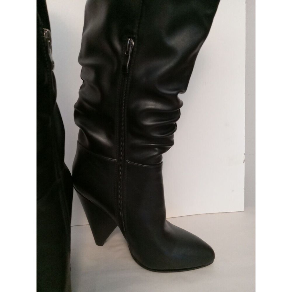 Italina Women Black Ruched Partial Zip Cone Heel Lined Boots Size 6.5 - Picture 2 of 9